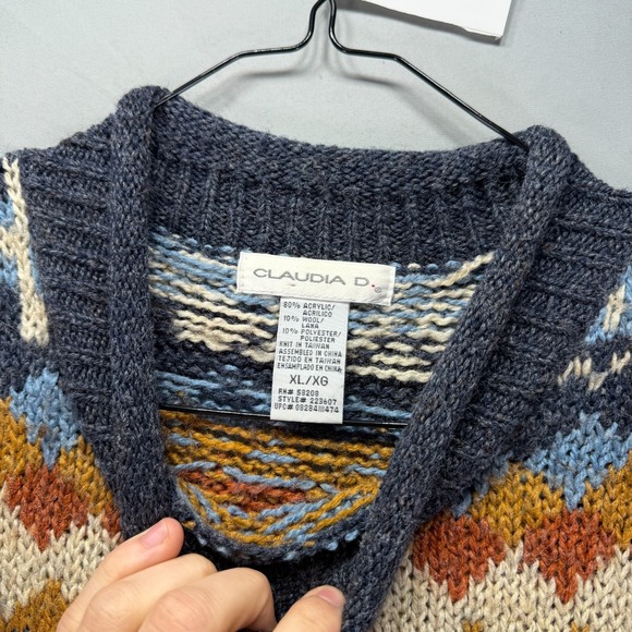 Vintage Grandma Sweater Womens XL Multicolor Knit Wool Blend Geometric Nordic - Picture 6 of 8